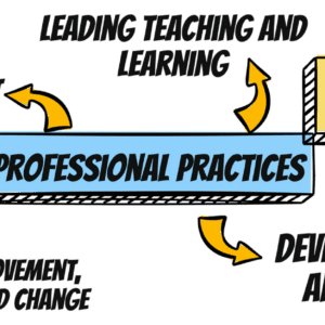 A diagram illustrating the various stages of professional practice for teachers and students.
