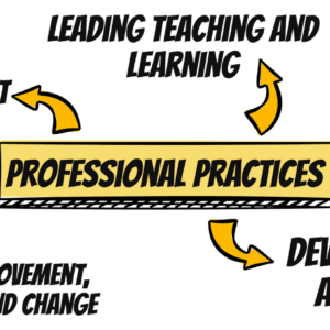 A diagram illustrating the progression of professional practices for teachers and students.